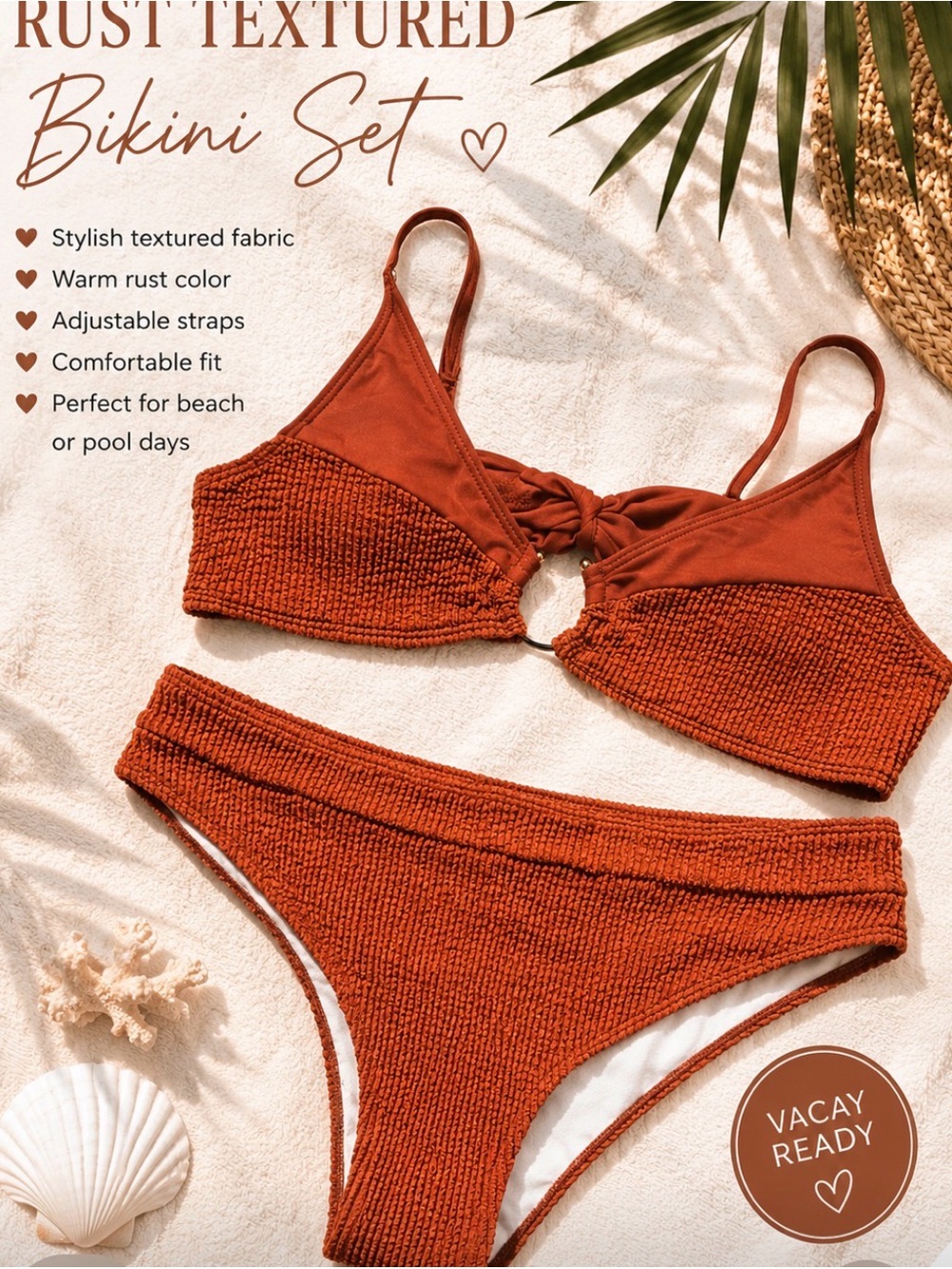 Rust Textured Two-Piece Bikini Set large